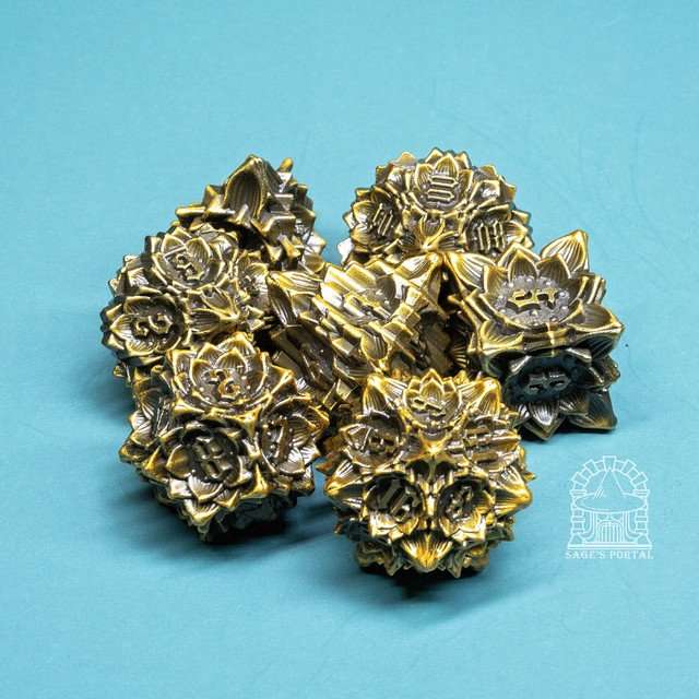 Sage's Deadly Lotus Autumn's Kiss Metal Polyhedral Dice Set image 9