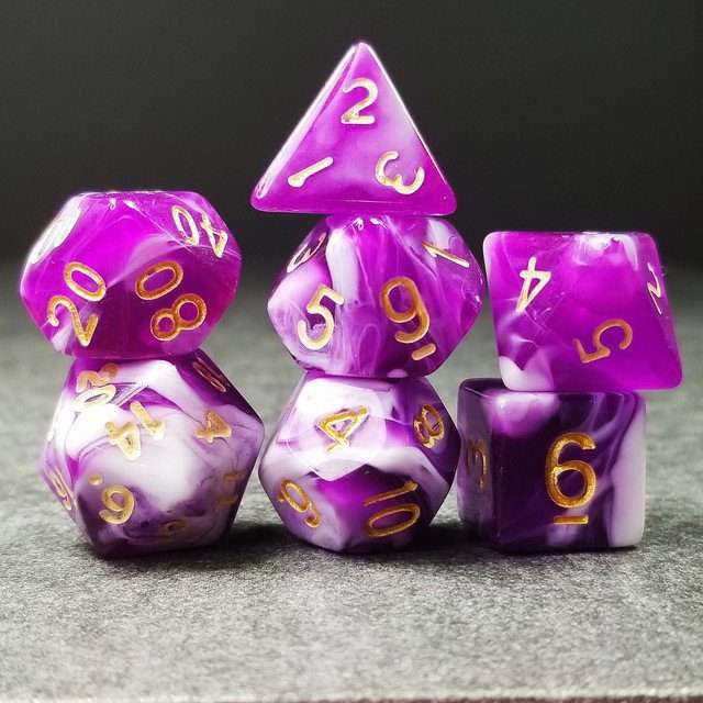 Sage's Stones - Purple/White Gold Ink Acrylic Polyhedral Dice Set image 4