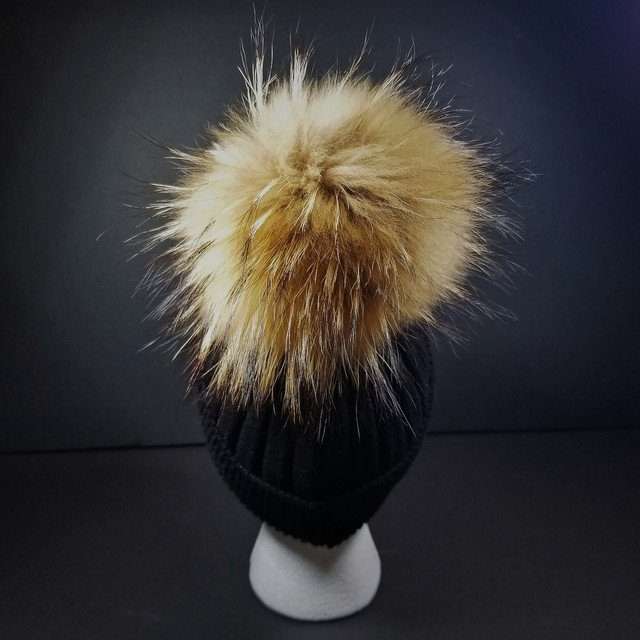 Sage's Cap - Black Wool Beanie with Raccoon Pompom image 10