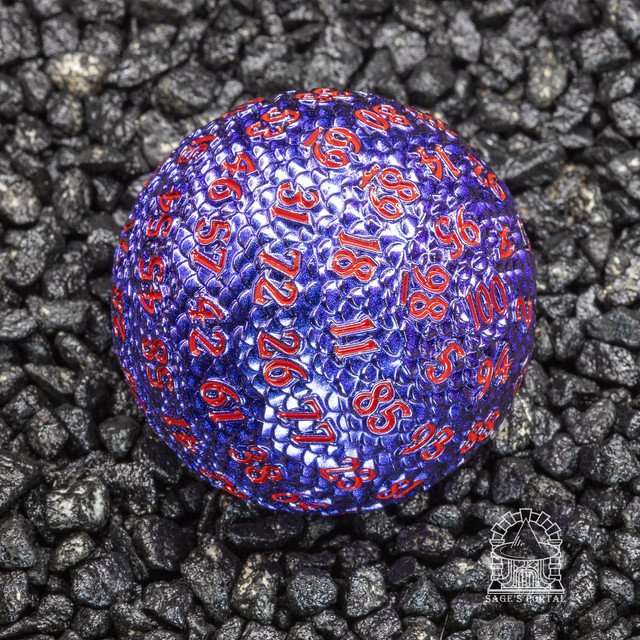 Sage’s Dragon Egg Purple/Blue d100 Metal Dice image 0
