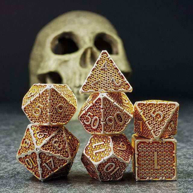 Sage's Hounds - Vintage Yellow with Silver Metal Polyhedral Dice Set image 11