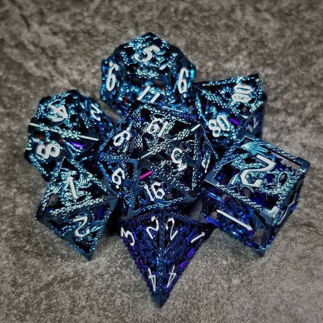 Sage's Dragonstones - Blue Noble Dragon Hollow Metal Polyhedral Dice Set image 7