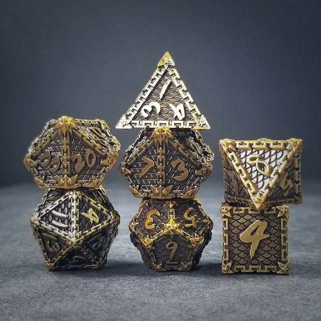 Sage's Dragonstones - Chained Drake Gold Black Metal Polyhedral Dice Set image 9