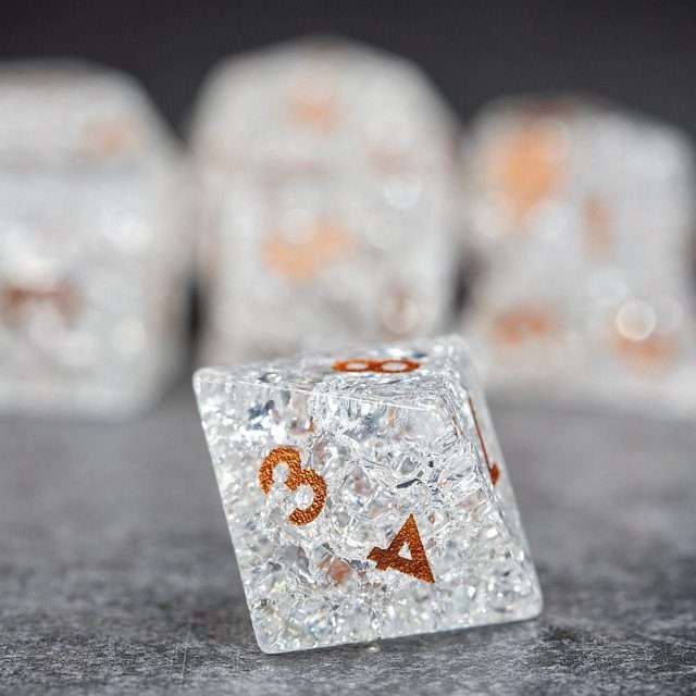 Sage's Kaleidoscopes Ice White Cracked Glass Gloss Finish Polyhedral Dice Set image 7