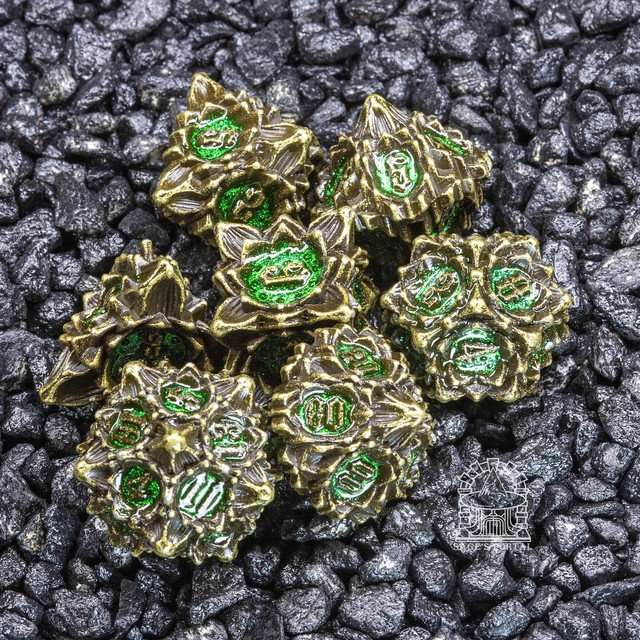 Sage's Deadly Lotus Venomous Bite Metal Polyhedral Dice Set image 0