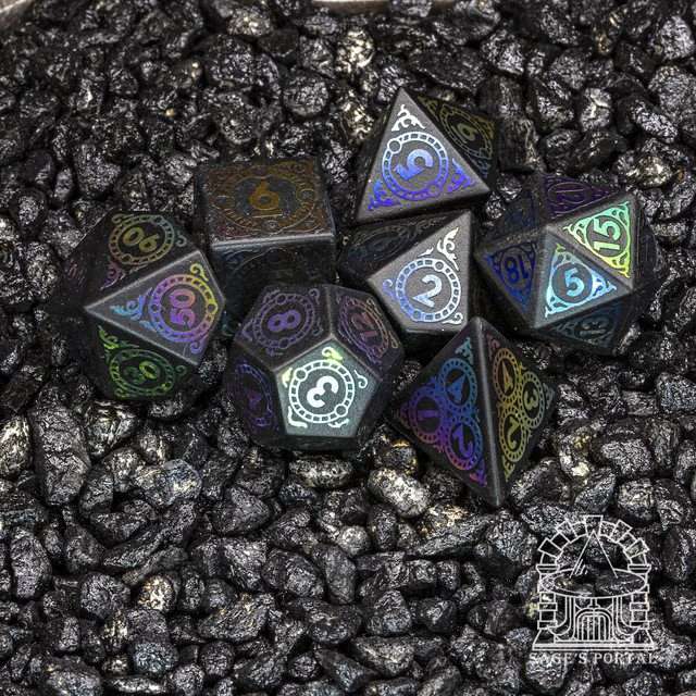Sage's Glyphed Matte Black Gemstone Polyhedral Dice Set image 11