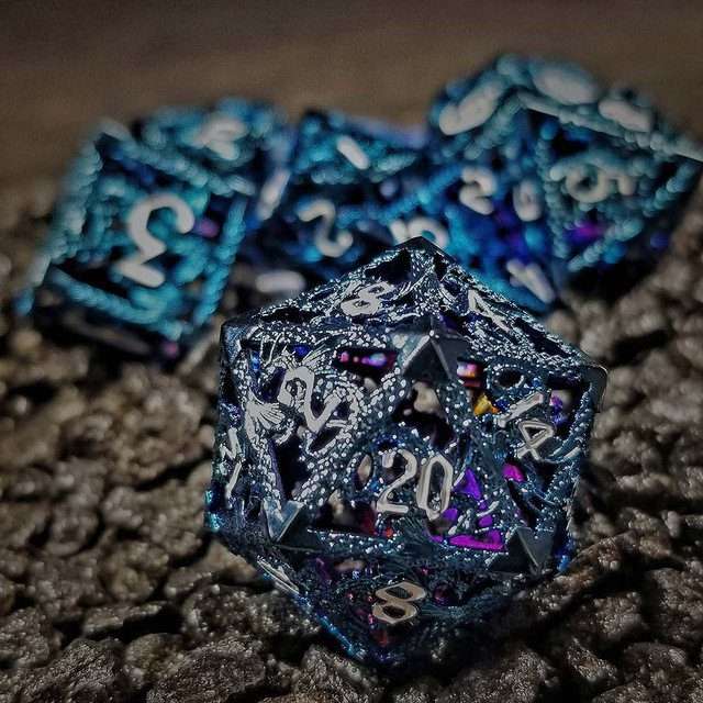 Sage's Dragonstones - Blue Noble Dragon Hollow Metal Polyhedral Dice Set image 27