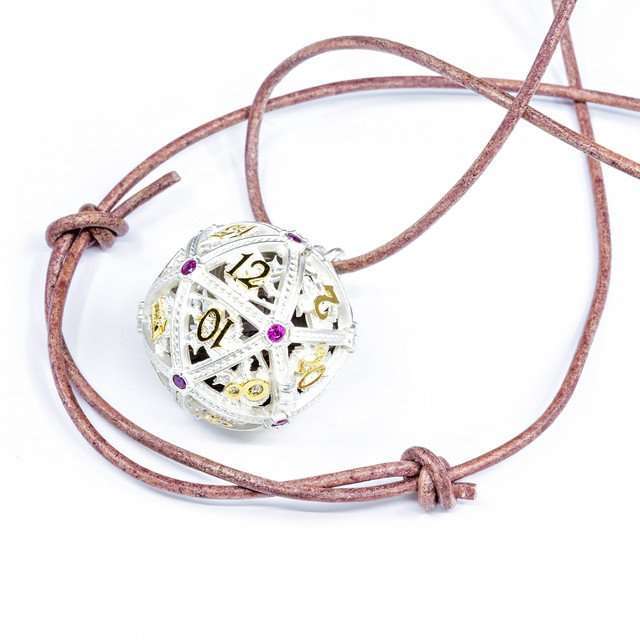 Sage’s Tiny Treasures Winter Rose Draconic Cage Necklace with Miniature Dice Set image 6