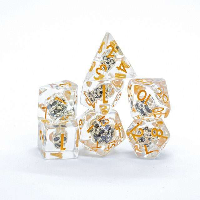 Sage's Familiars - Golden Skull Orange Ink Resin Polyhedral Dice Set image 9