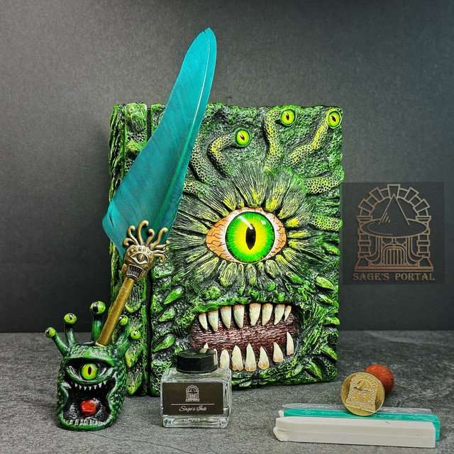 Green Eye Tyrant Notebook Gift Set | Handmade Notebook for TTRPG, Sketchbook, Diary image 2