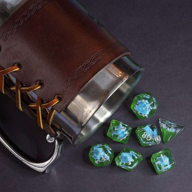 Sage's Familiars- Blue Baby Turtle Familiar Resin Polyhedral Dice Set image 4