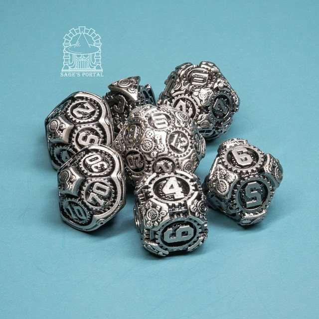 Sage's Artificer's Core Dusk Essence Metal Polyhedral Dice Set image 9