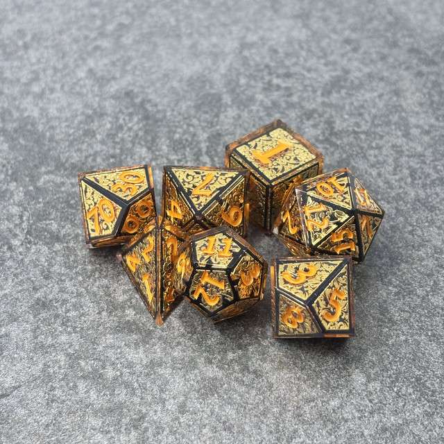 Sage's Arabesque Gold Sharp Edge Resin Dice Set image 1