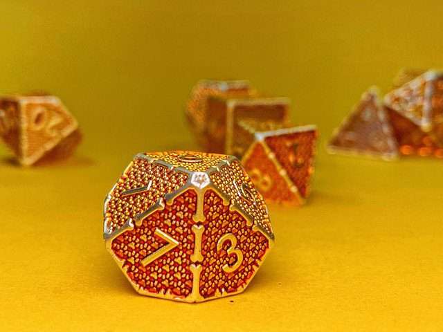 Sage's Hounds - Vintage Yellow with Silver Metal Polyhedral Dice Set image 18