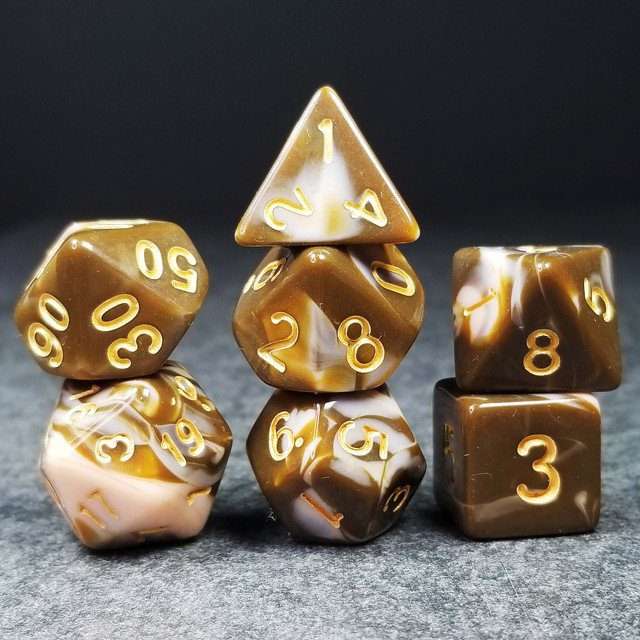 Sage's Stones - Coffee/White Gold Ink Acrylic Polyhedral Dice Set image 10