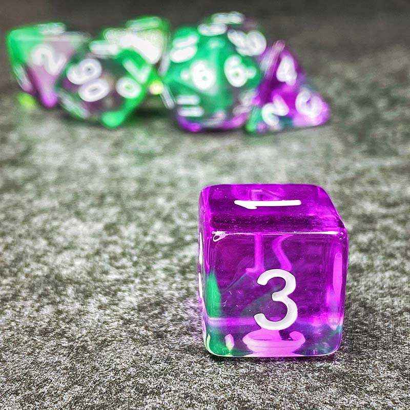 Sage's Capsules - Transparent Purple/Green Acrylic Polyhedral Dice Set image 7