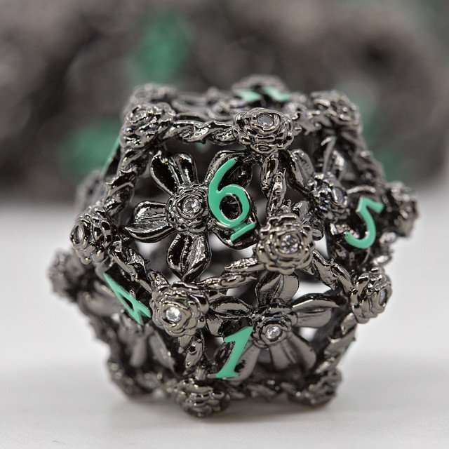 Sage's Tarnished Rose Hollow Metal Polyhedral Dice Set image 3