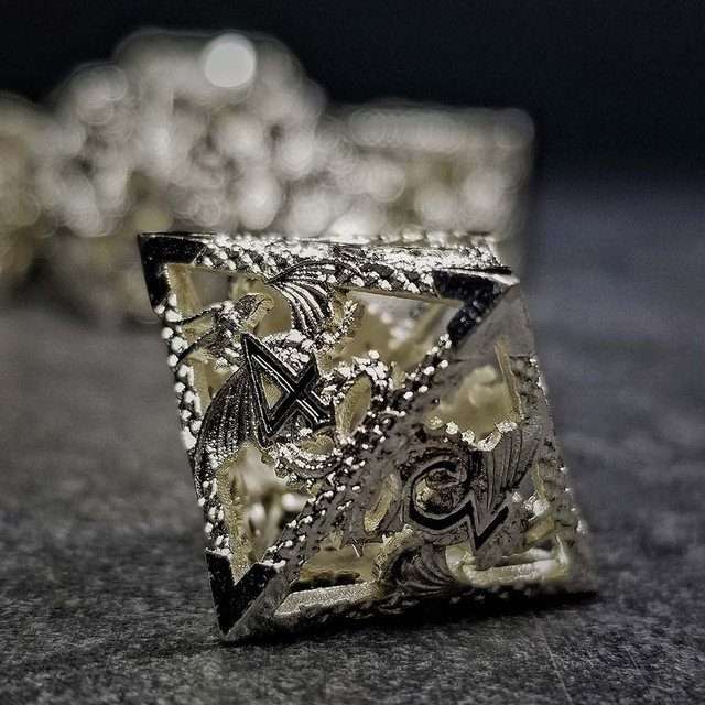 Sage's Dragonstones - Silver Noble Dragon Hollow Metal Polyhedral Dice Set image 4