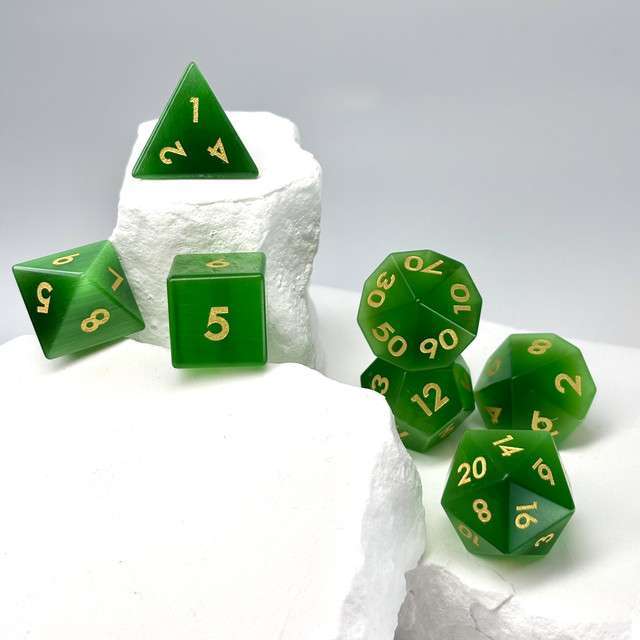 Sage's Treasures - Gemstone Green Cat's Eye Polyhedral Dice Set image 1