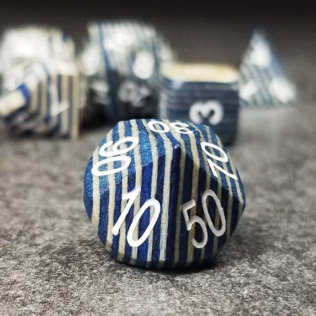 Sage’s Trees - Blue/White Technical Wood White Ink Polyhedral Dice Set image 4