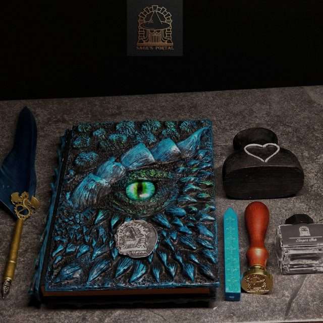Eye of the Blue Dragon Notebook Gift Set | Handmade Notebook for TTRPG, Sketchbook, Diary image 1