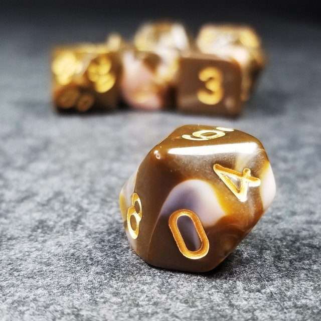 Sage's Stones - Coffee/White Gold Ink Acrylic Polyhedral Dice Set image 6