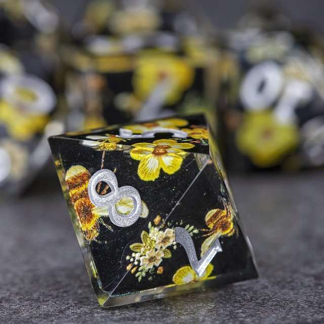 Sage's Honeybees Midnight Honey Sharp Edge Resin Dice Set image 13