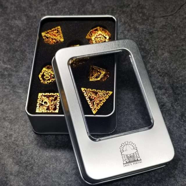 Sage's Dragonstones - Chained Noble Dragon Gold Hollow Metal Polyhedral Dice Set image 11