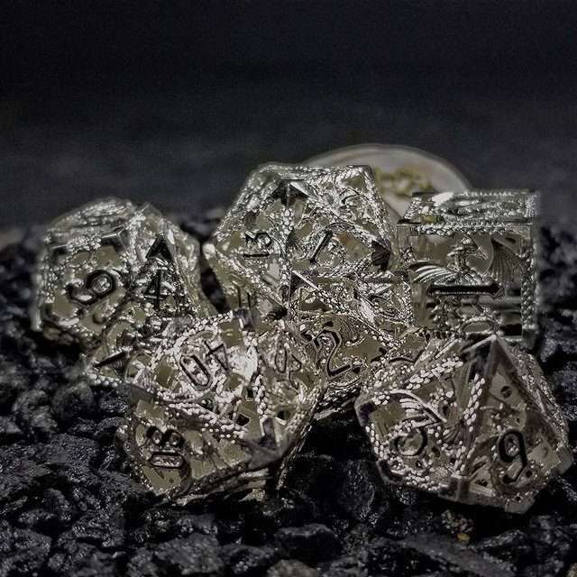 Sage's Dragonstones - Silver Noble Dragon Hollow Metal Polyhedral Dice Set image 34