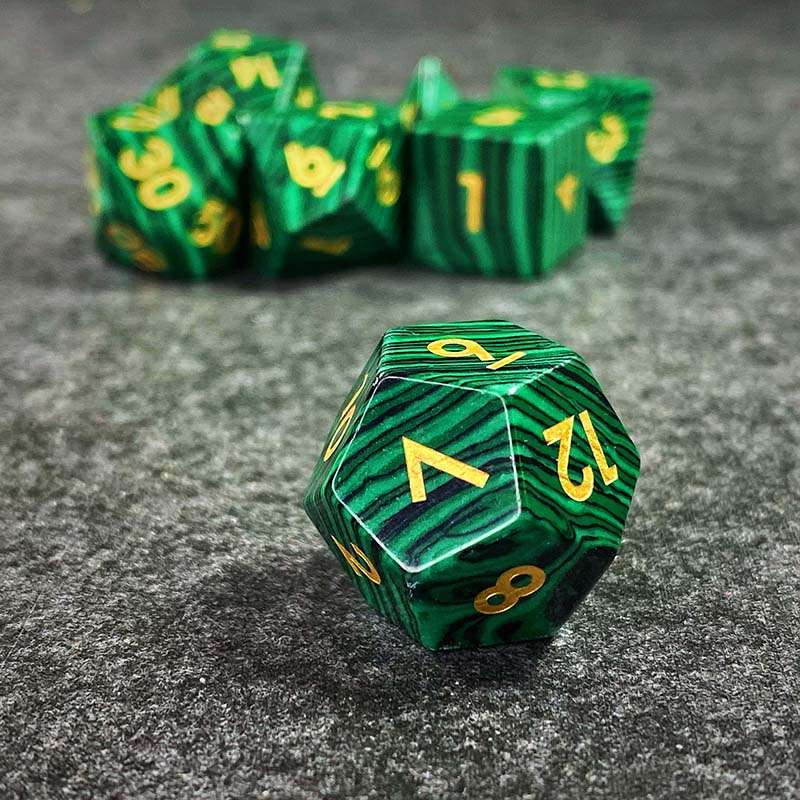 Sage's Treasures - Naga Souls Malachite Gemstone Polyhedral Dice Set image 2