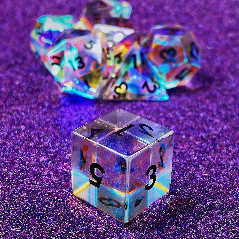 Sage's Treasures - Captured Rainbow Black Ink Dichroic Rainbow Glass Polyhedral Dice Set image 7