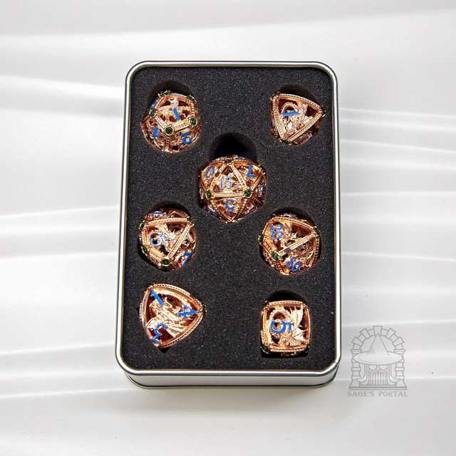 Sage’s Dragon Orb Copper Green Diamond Hollow Metal Polyhedral Dice Set image 10