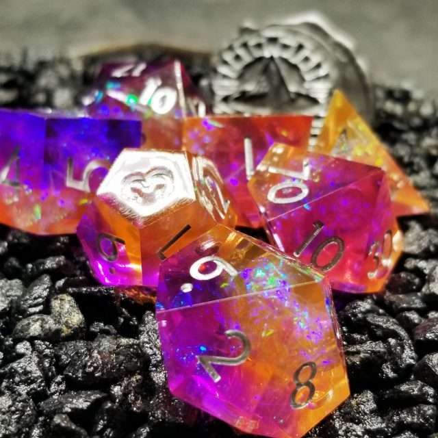 Sage's Enchanted Crystals Purple/Orange Sharp Edge Resin Dice Set image 9
