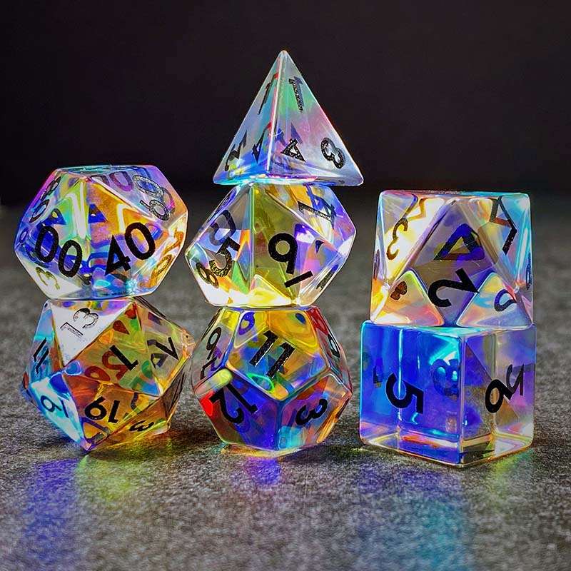 Sage's Treasures - Captured Rainbow Black Ink Dichroic Rainbow Glass Polyhedral Dice Set image 11