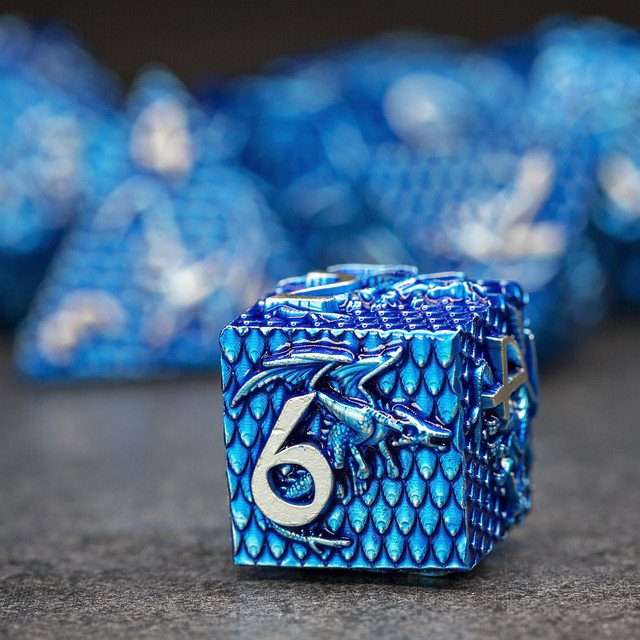 Sage's Dragonscales Blue/Silver Metal Polyhedral Dice Set image 6