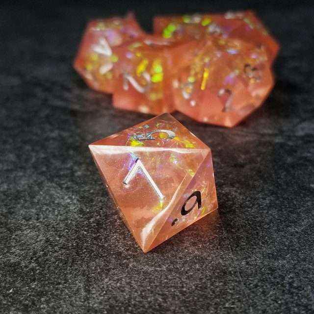 Sage's Enchanted Crystals Pink/Peach Silver Ink Sharp Edge Resin Dice Set image 18