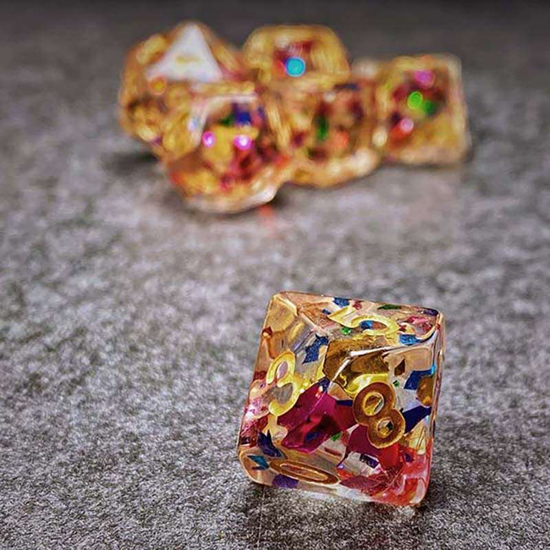 Sage's Cantrips - Transparent Rainbow Sparks Resin Polyhedral Dice Set image 6