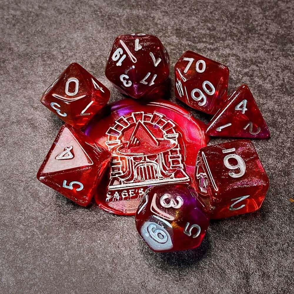 Sage's Shards - Pink/Purple/Orange Glitter Polyhedral Dice Set image 0
