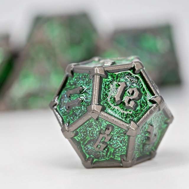 Sage's Grave Fortune Emerald Death Metal Polyhedral Dice Set image 2
