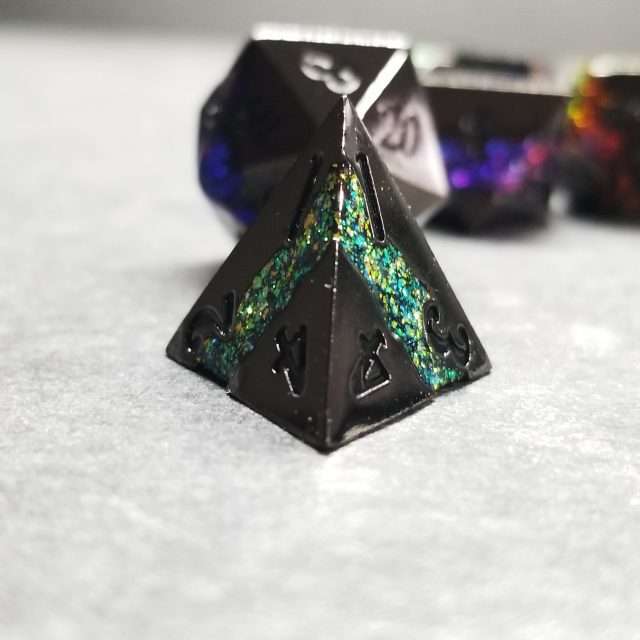 Sage's Rift Stones - Gloss Black/Rainbow Metal Polyhedral Dice Set image 8