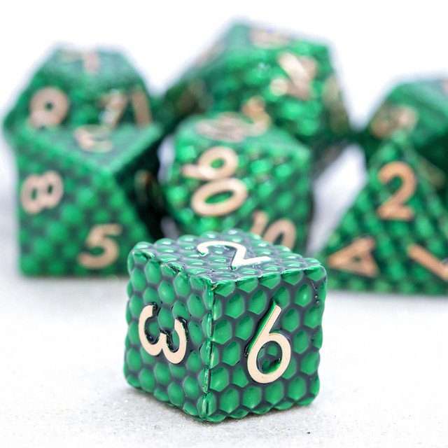 Sage's Scaled Eggs Forest Green Bronze Ink Metal Polyhedral Dice Set image 5