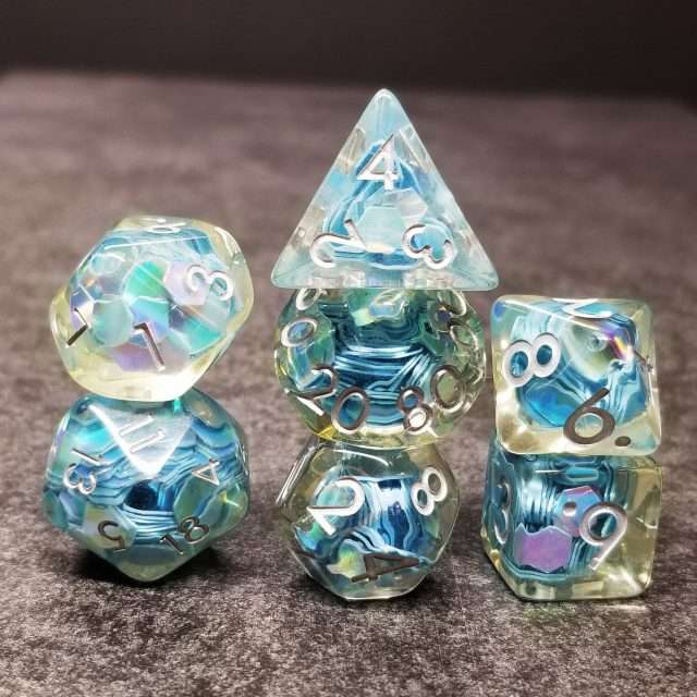 Sage’s Cantrips - Unbound Creation Aquamarine Resin Polyhedral Dice Set image 8