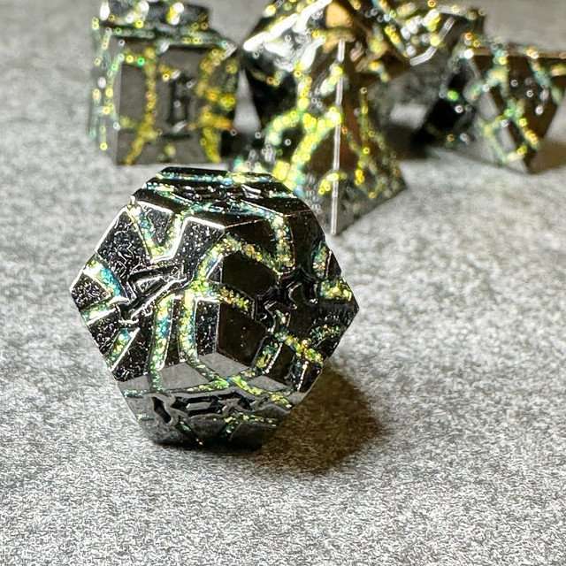 Sage's Warp Stones Yellow Star Metal Polyhedral Dice Set image 6
