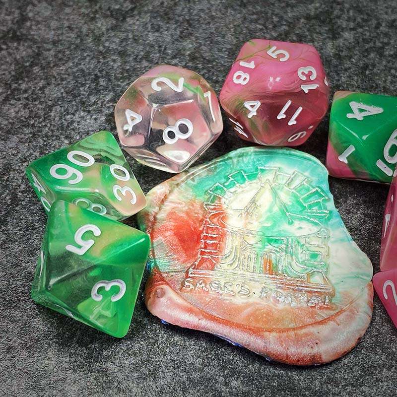 Sage's Capsules - Half Transparent Pink/Green Acrylic Polyhedral Dice Set image 10