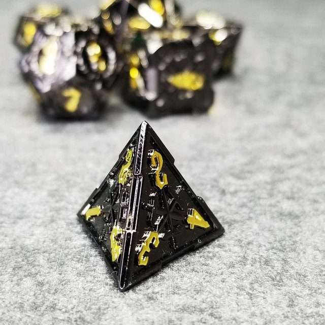 Sage's Knight's Valor - Black Inlay Gold Ink Metal Polyhedral Dice Set image 7