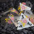 Sage's Petrified Flowers Silver Pink/Yellow Flowers Metal Polyhedral Dice Set image 0