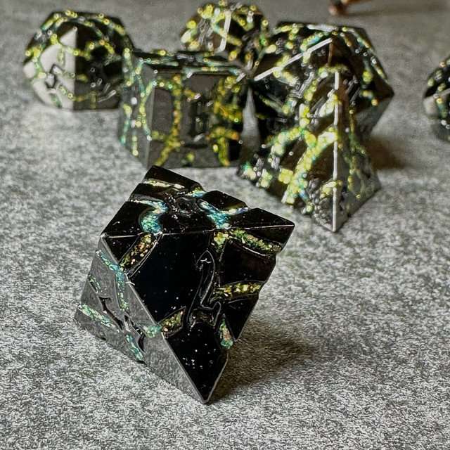 Sage's Warp Stones Yellow Star Metal Polyhedral Dice Set image 3