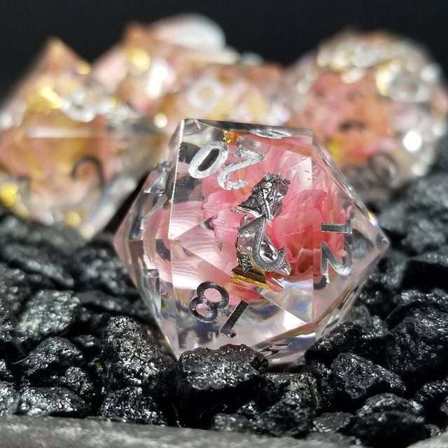 Sage’s Enchanted Flower Pink Sharp Edge Resin Polyhedral Dice Set image 13