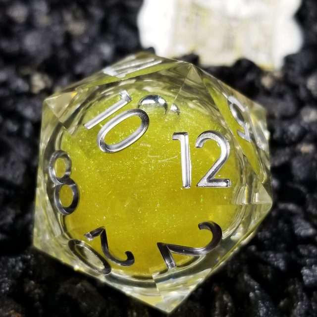 Sage's Radiant Souls - Sunburst Yellow 33mm Liquid-Core D20 Sharp Edge Resin Dice image 1