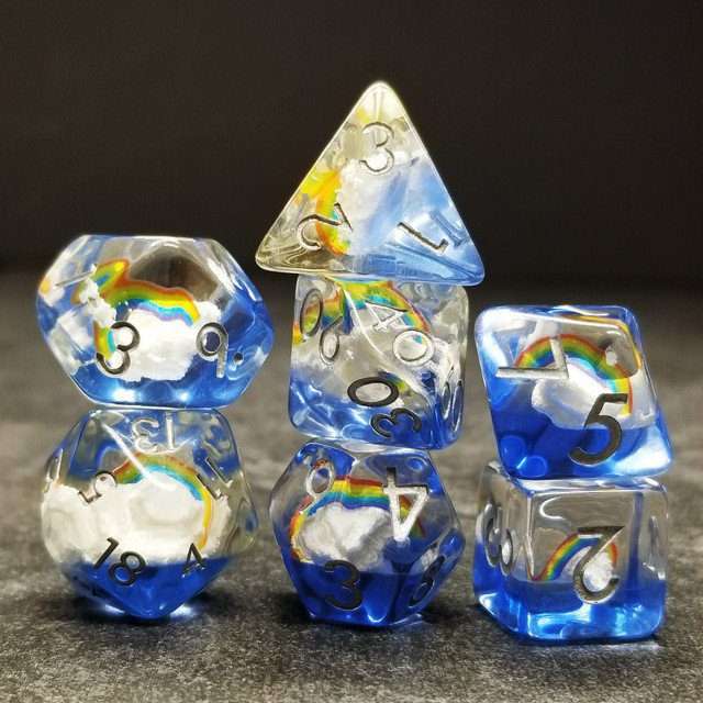 Sage's Familiars - Enchanted Rainbow and Clouds Resin Polyhedral Dice Set image 10